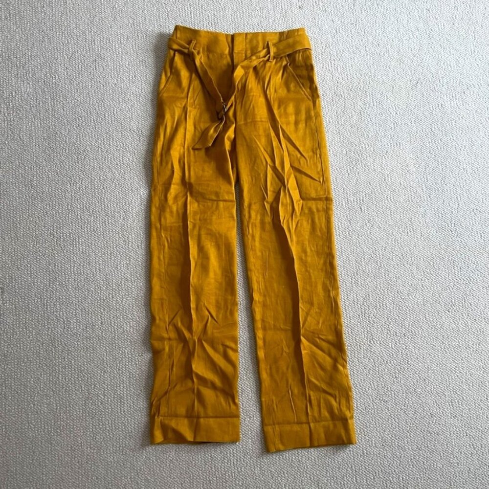 Banana republic linen gold/mustard yellow long straight leg high-waist pants 2L